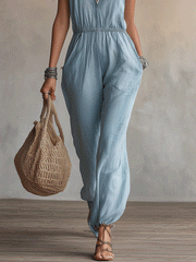Women's Relaxed Fit Wide-Leg Sleeveless Jumpsuit