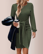 Knit Bodycon Dress with Lantern Sleeves & Ruching