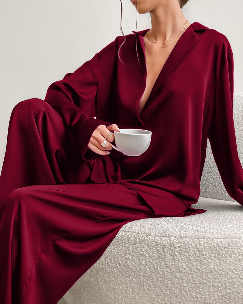Faux Ice Silk Pajama Set
