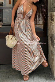 Robe longue rayée, col en V, sans manches, dos nu – Vacances