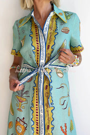 Linen Blend Maxi Dress | Unique Print Tie-Up Shirt Dress