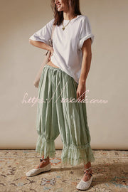 Elastic Waist Lace Hem Bloomer Pants – Loose Fit