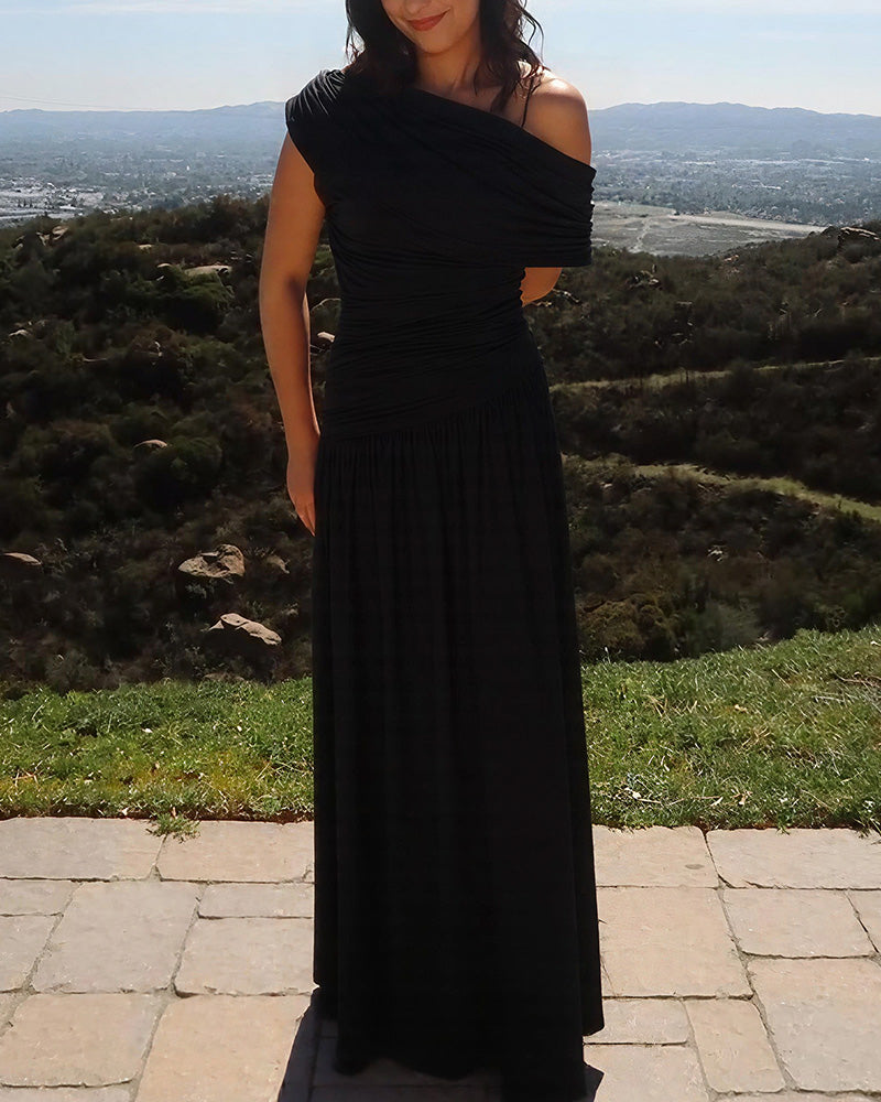 One-Shoulder Ruched Maxi Dress