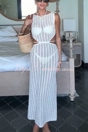 Crochet Knit Cutout Waist Maxi Dress for Beach & Vacation