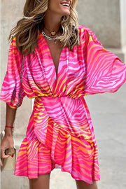 Printed Mini Dress with V-Neck & Loose Fit
