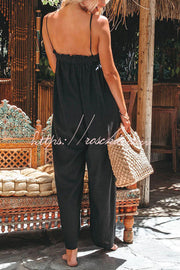 Linen Blend Sleeveless Jumpsuit with Pockets – Relaxed Fit