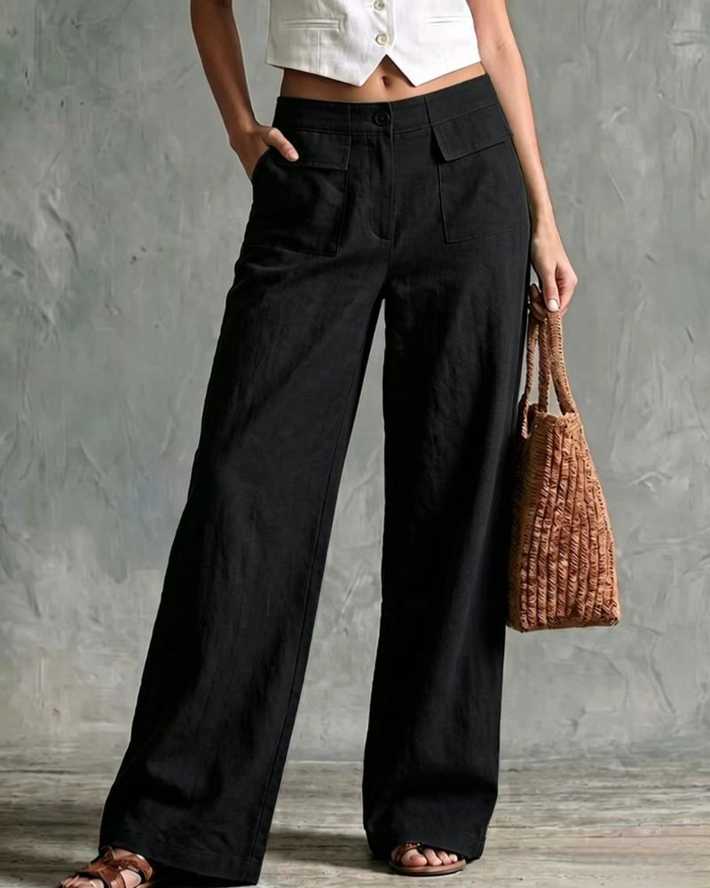 Relaxed Solid Wide-Leg Pants