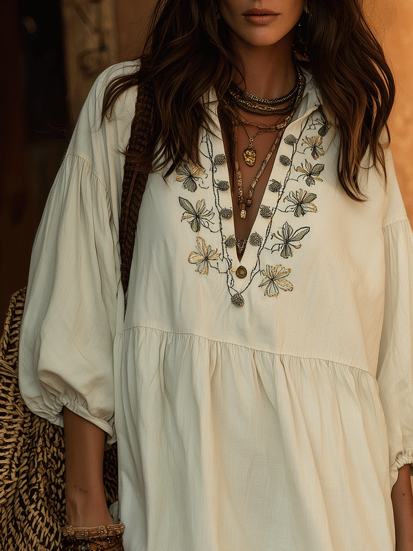 Mini-robe en point botanique ivoire – Été léger