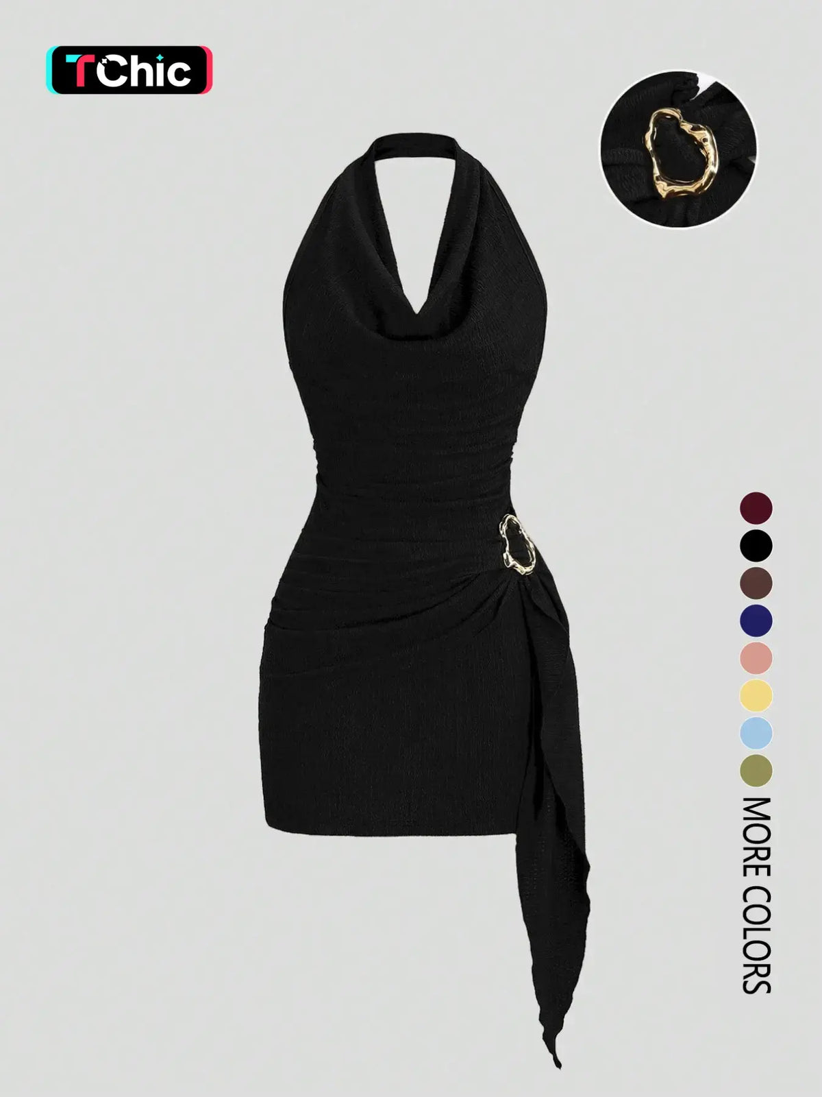 Women's Fashion Solid Color Ruched Halter Fit Dress, Casual Office Wear, Elegant Backless Design, Perfect for Daily Wear, Stylish, Chic and Comfortable Dress