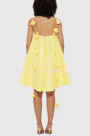 3D Rose Drape Strap A-Line Mini Dress