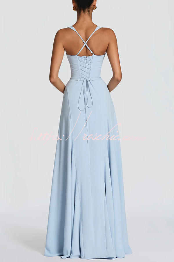 Chiffon Sweetheart Neck Maxi Dress with Lace-Up Back