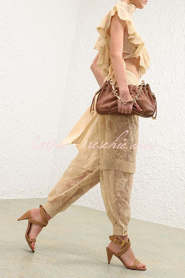 Lace Harem Pants with Gathered Waist & Ankle Cuffs