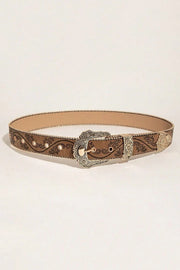 Distressed Western Vintage Denim Belt with Embossed Buckle