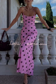 Polka Dot Halter Neck Backless Maxi Dress – Slim Fit