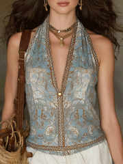 Boho Paisley Halter Neck Tank Top – Slim Fit