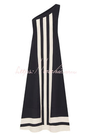 Striped One-Shoulder Midi Dress – Loose Fit Vacation Wear