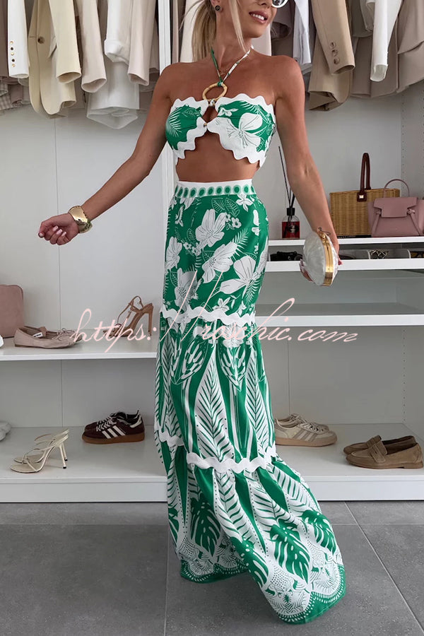 Printed Halter Tank & High Rise Wide Leg Pants Set