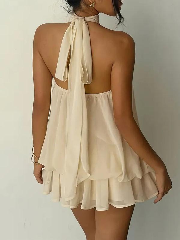Women's Summer Fashion Party Halter Tie Back Mini Dress, Slim-Fitting Casual Elegant Short Sleeveless Dress for Home Outdoor City Style