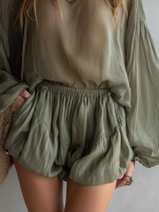 Boho Bubble Shorts Two-Piece Set with Elastic Waist