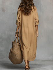 Bohemian Button-Front Midi Dress with Flowing Tiered Skirt