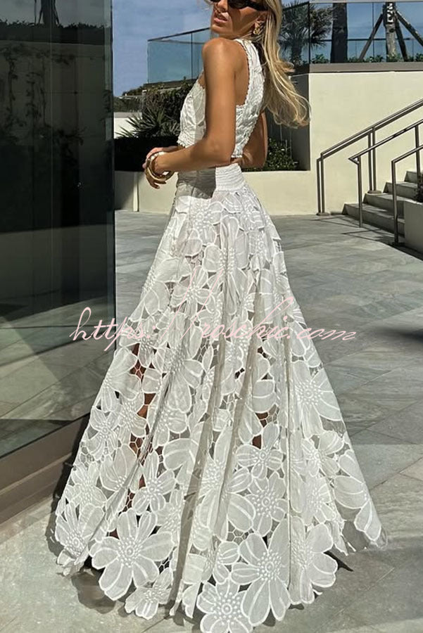 Floral Crochet Lace Crop Top & Maxi Skirt Set