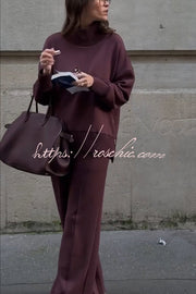 Soft Turtleneck Sweatshirt & Elastic Waist Pants Lounge Set