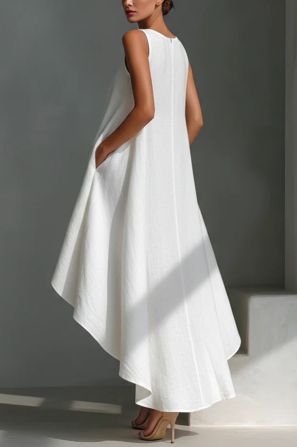 Linen Blend Sleeveless Maxi Dress – Casual Loose Fit