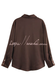 Satin Texture Long Sleeve Loose Shirt | Office Blouse