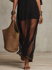 Black Maxi Cover-Up Dress with Gold Trim | Boho Resort