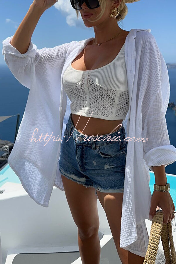 Linen Blend Sequin Oversized Shirt | Vacation Cover-Up