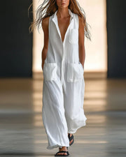Breathable Linen Sleeveless Jumpsuit