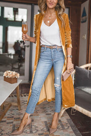 Velvet Kimono Coat – Loose Fit Calf-Length Party Jacket
