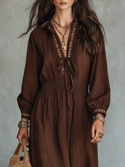 Crochet Hem Boho Maxi Dress in Espresso Brown | Resort Wear