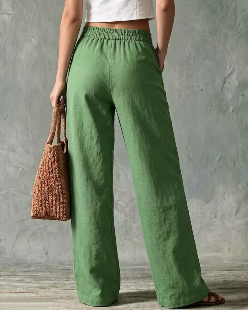Relaxed Solid Wide-Leg Pants