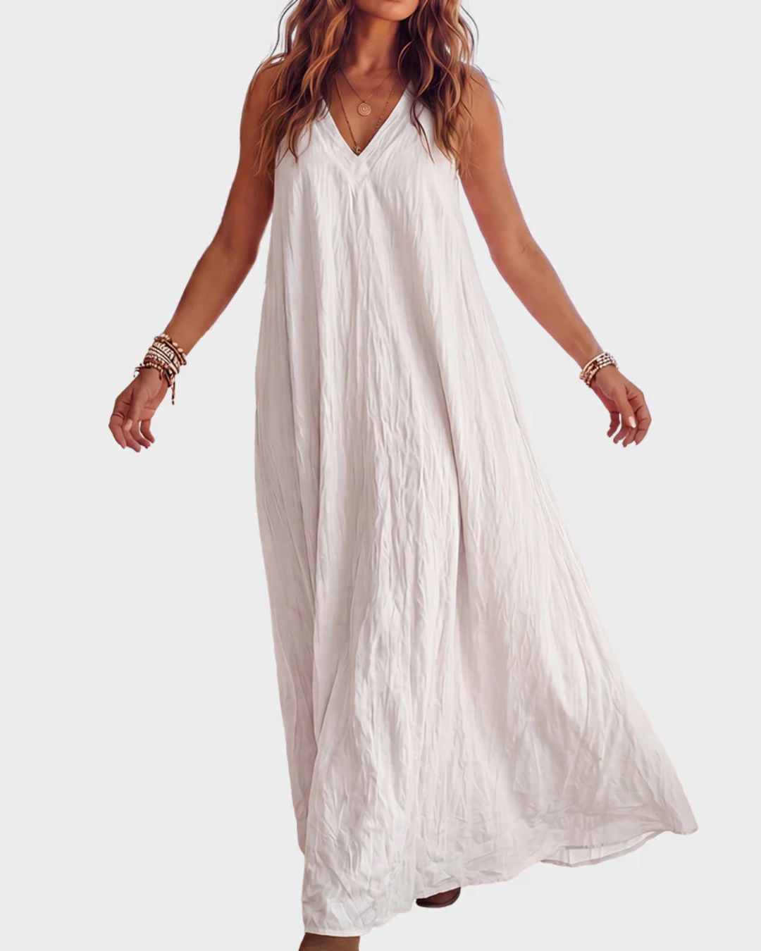 Flowy Boho V-Neck Halter Maxi Dress