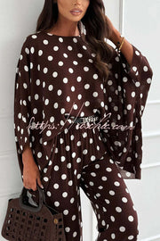 Linen Blend Polka Dot Batwing Top & Pants Set