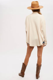 Women's Waffle Knit Shacket Batwing Sleeve Loose Fall Jacket Back to School