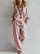 Set pantaloni largi din in roz deschis pentru femei