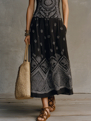 Black Printed Halter Maxi Dress – Boho Sleeveless Style