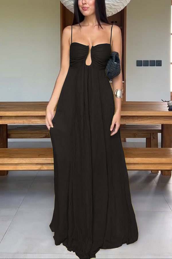 Metal Hollow Back Smocked Maxi Slip Dress – Vacation Style