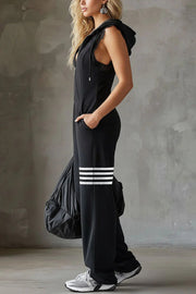 Hooded Sleeveless Lace-Up Jumpsuit – Loose Fit Vacation Wear