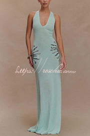 Sequin Knit Maxi Dress with Open Cross-Strap Back