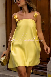 3D Rose Drape Strap A-Line Mini Dress