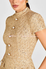Tweed Pearl Button Mini Dress with Pockets