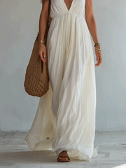 Ivory Pleated Halter Maxi Dress | Bohemian Resort Style