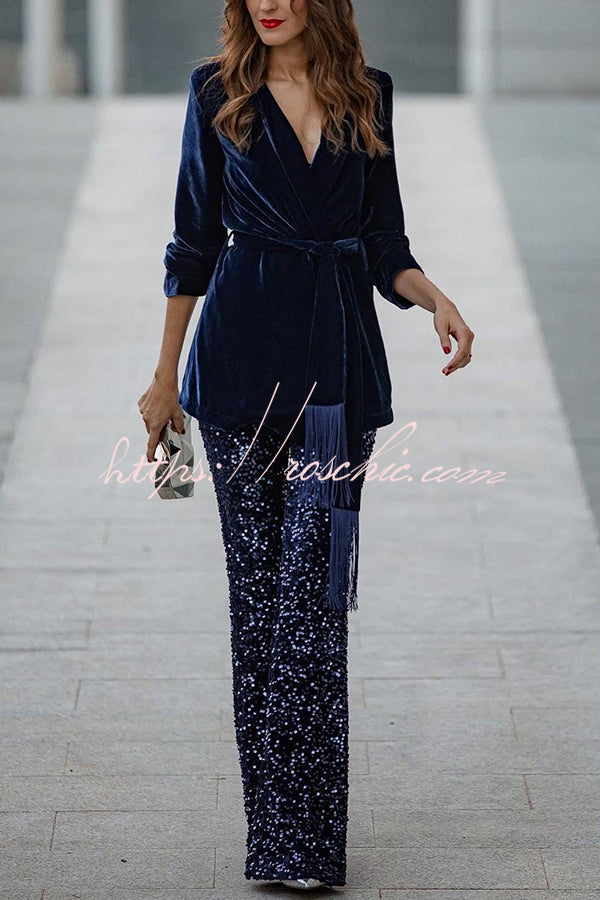 Velvet Sequin High Rise Flare Pants | Party Wear