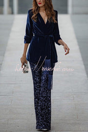 Velvet Sequin High Rise Flare Pants | Party Wear