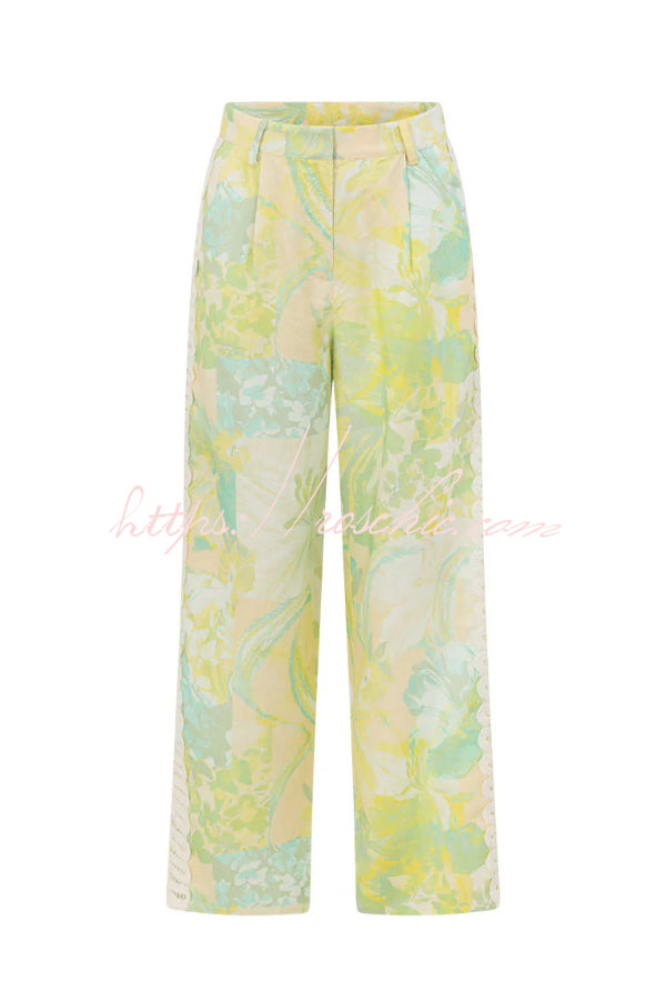 Printed Crochet Trim Camisole and Wide-Leg Pants Set