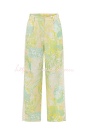 Printed Crochet Trim Camisole and Wide-Leg Pants Set
