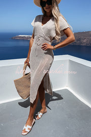Knit Beach Cover Up Dress | Batwing Sleeve Calf Length